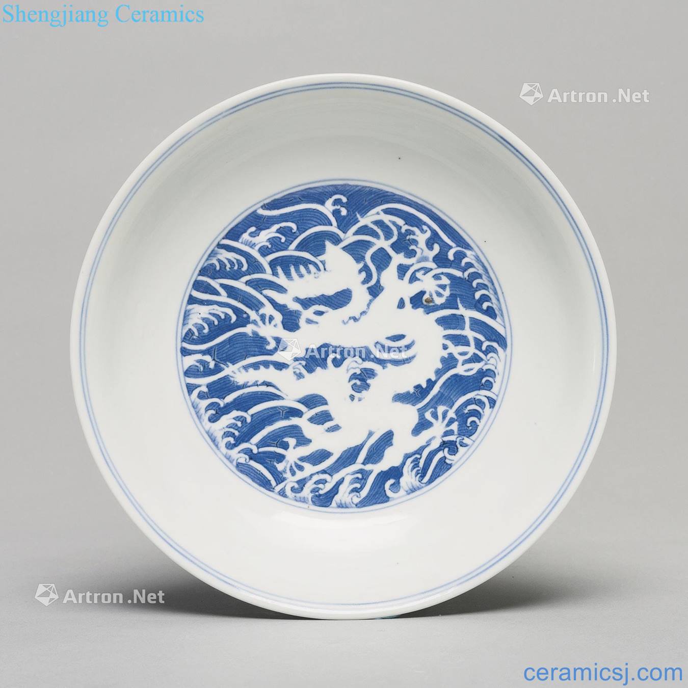 Qing daoguang Blue and white to stay white sea dragon pattern plate