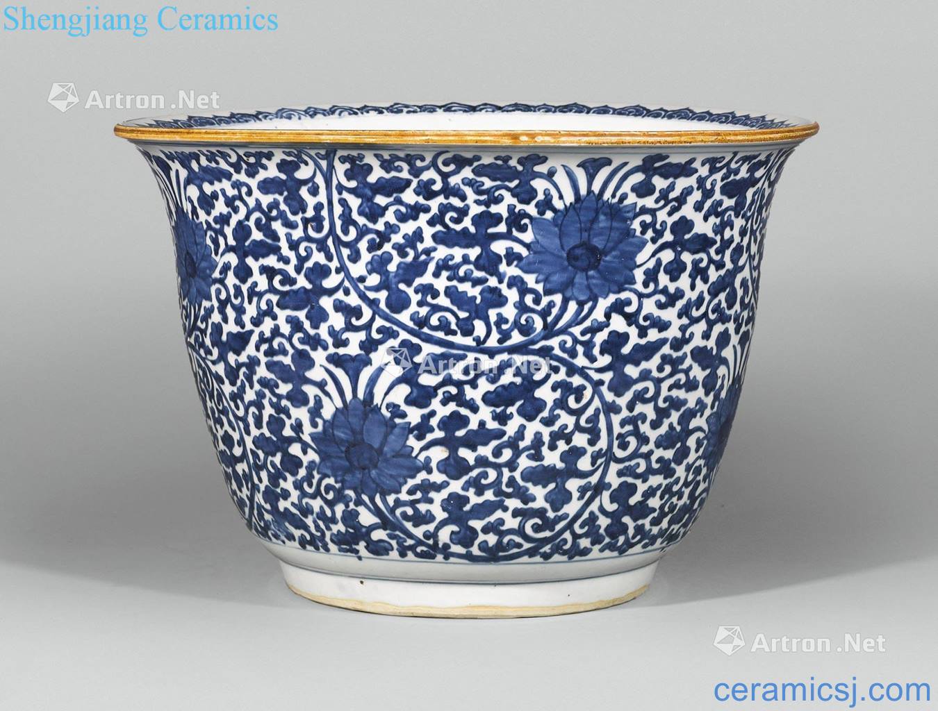 Qing dynasty in the 19th century Blue and white tie up branch grain flower pot flowers