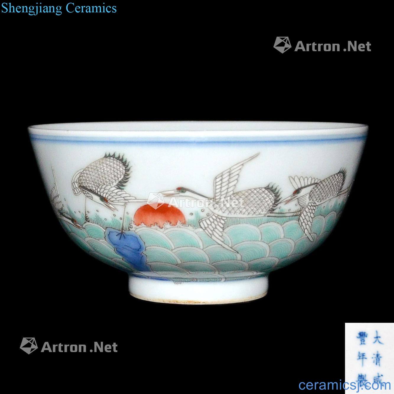 Qing xianfeng pastel crane xiang wen sunrise bowl