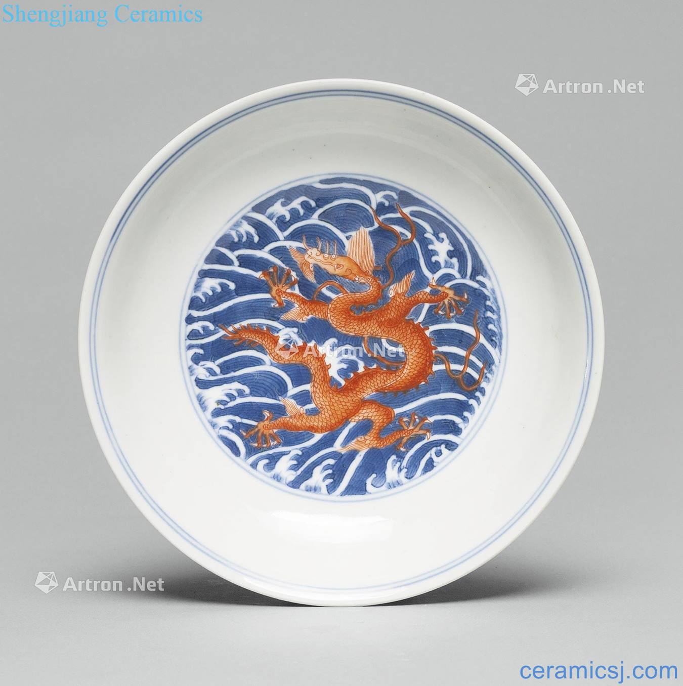 Qing daoguang Blue and white alum red colour the sea dragon