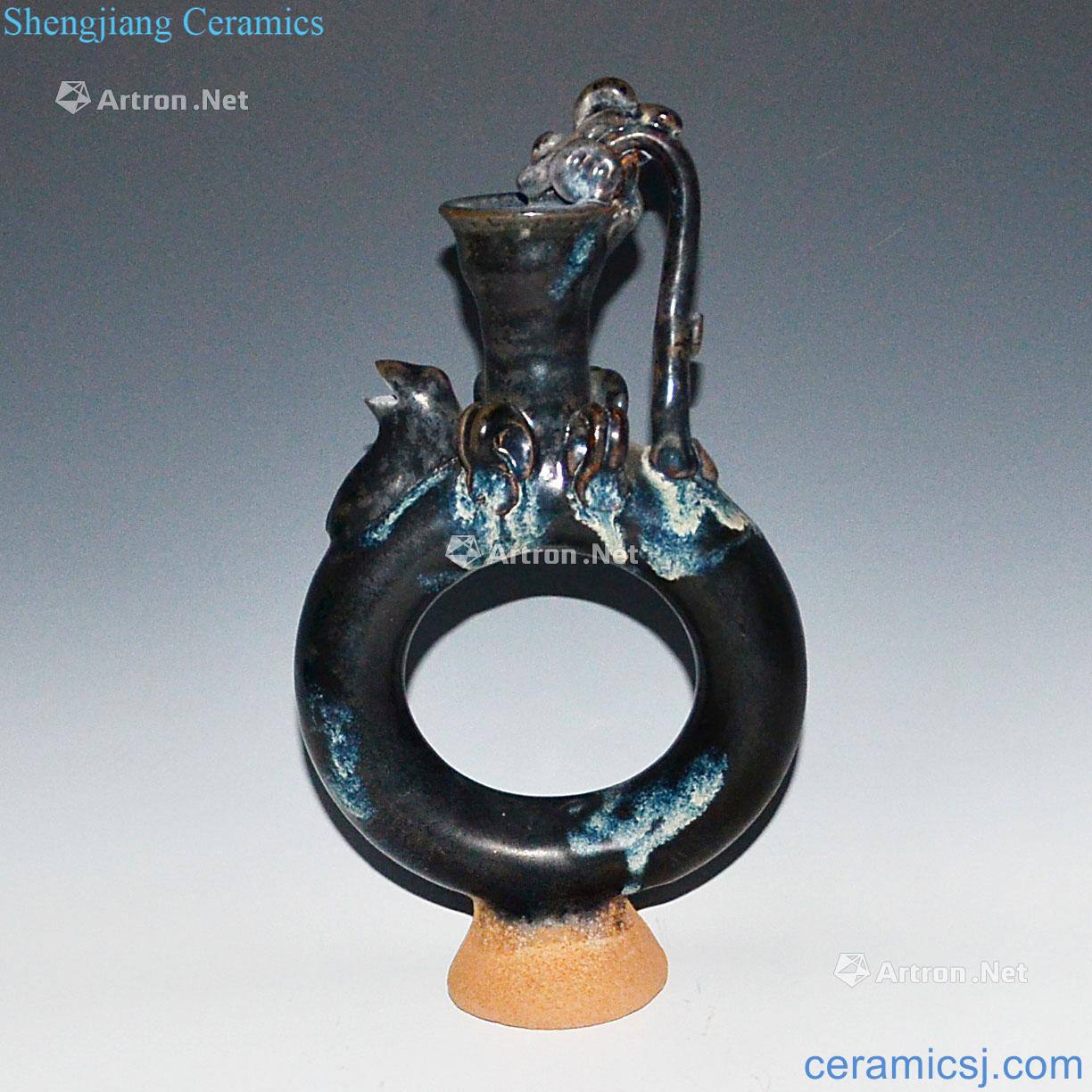 Tang black glaze stain birds flow dragon the cast pot