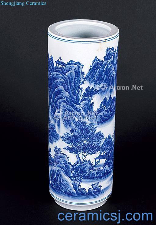 Blue and white landscape qianlong vase