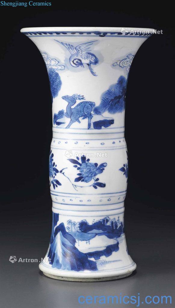 The qing emperor kangxi Blue and white crane deer figure vase with type bottle with spring