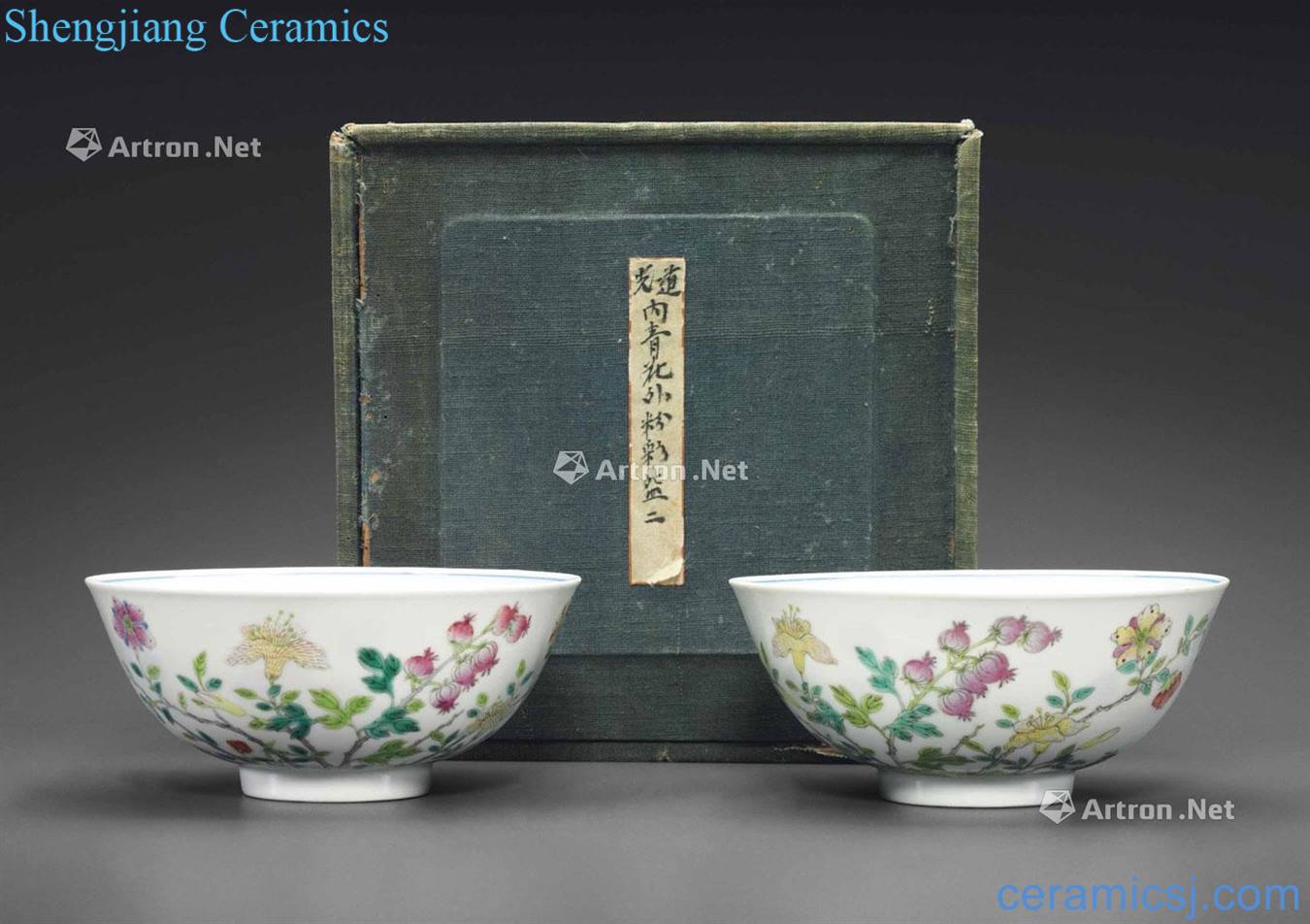 Qing daoguang Blue and white enamel grain 盌 flowers