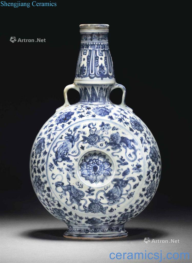 The late 15th century Ming/16 century Blue and white far eight 寳 lion grain flat pot flowers