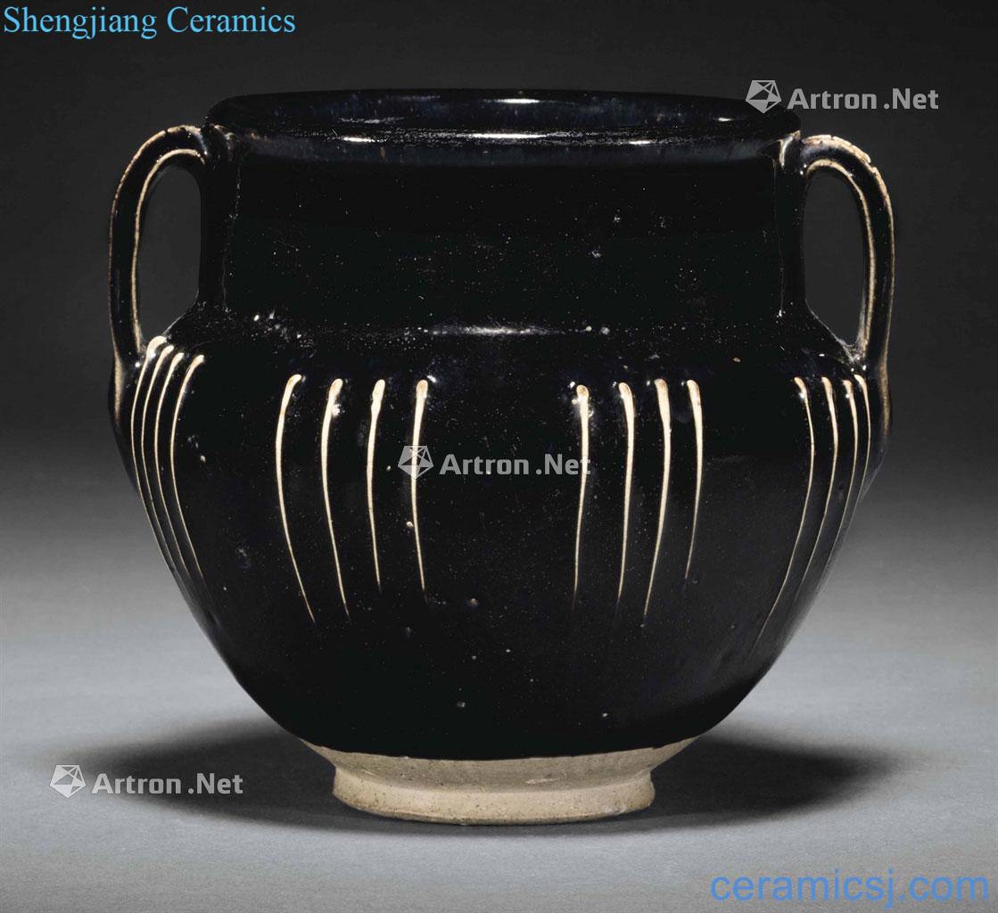 Northern song dynasty/gold The magnetic state of brown glaze white stripes double tank