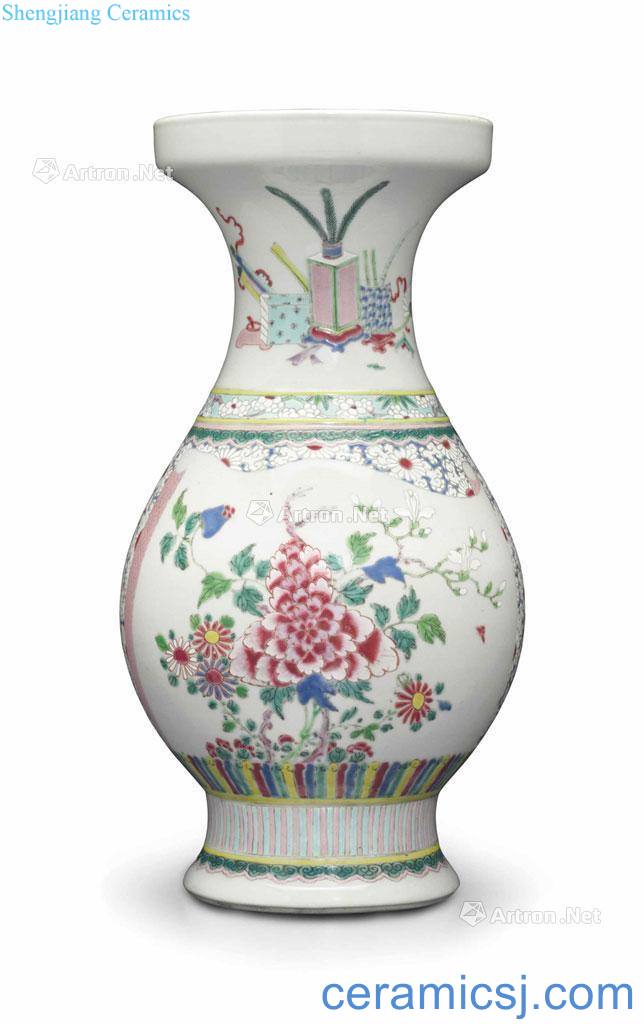 Qing yongzheng pastel flowers antique grain bottle