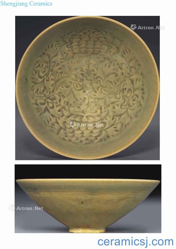 Northern song dynasty/gold Yao state kiln green glaze 盌 stamps peony pattern
