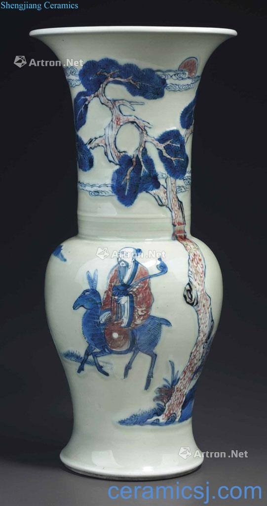 The qing emperor kangxi pea green to blue and white youligong old figure PND tail-on and long life