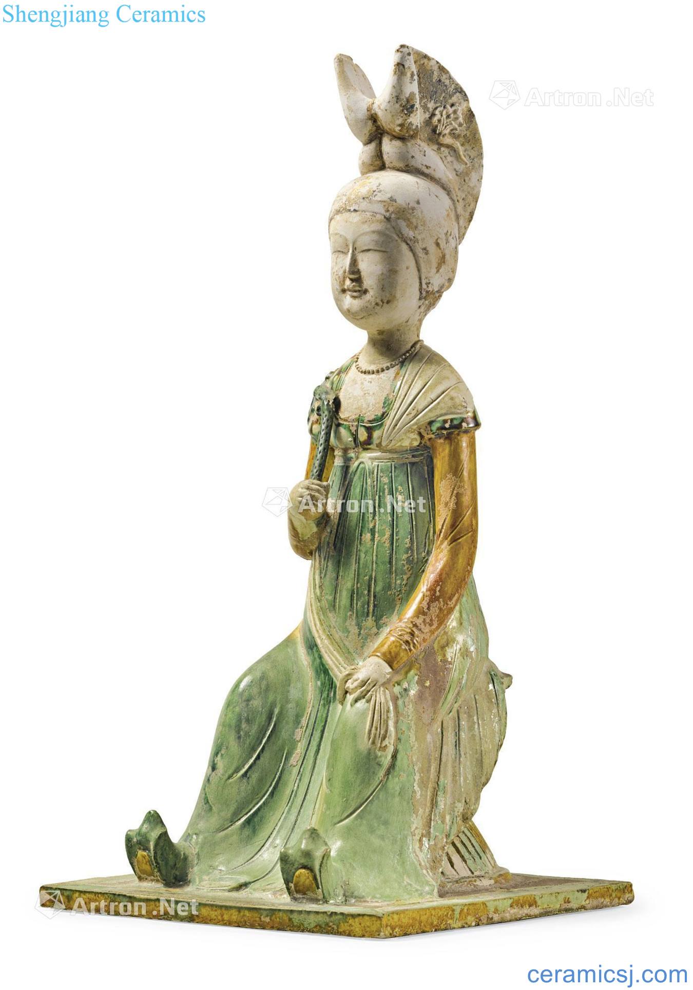 Tang three-color female sitting lady