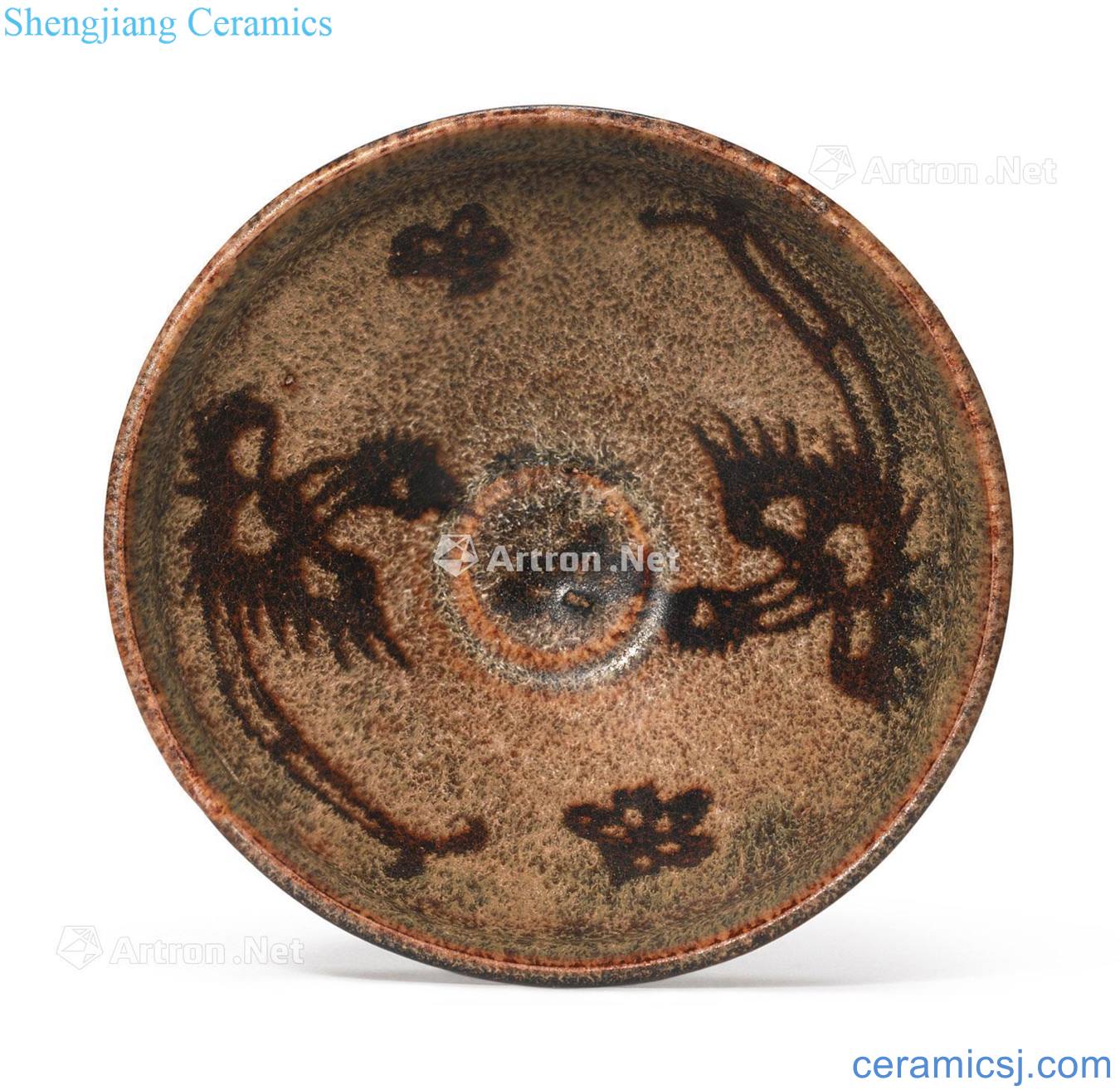 The southern song dynasty jizhou kiln paper-cut decals double phoenix grain 盌