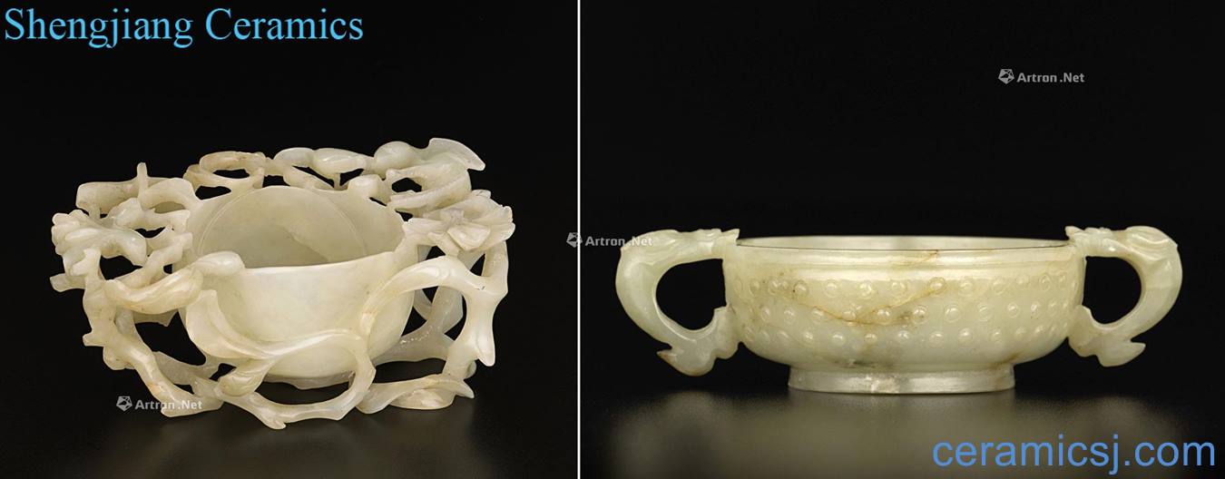 In the 17th century Gray jade engraved look cuttlefish wen cheng and its ears small jade cup water