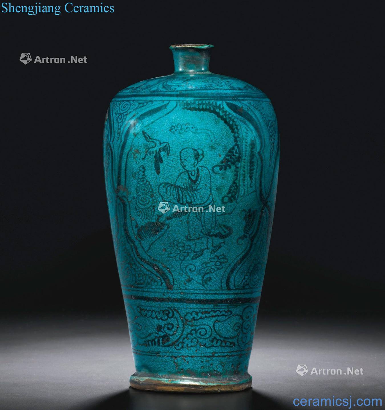 yuan Magnetic states malachite green glaze medallion fairy yutu grain mei bottle