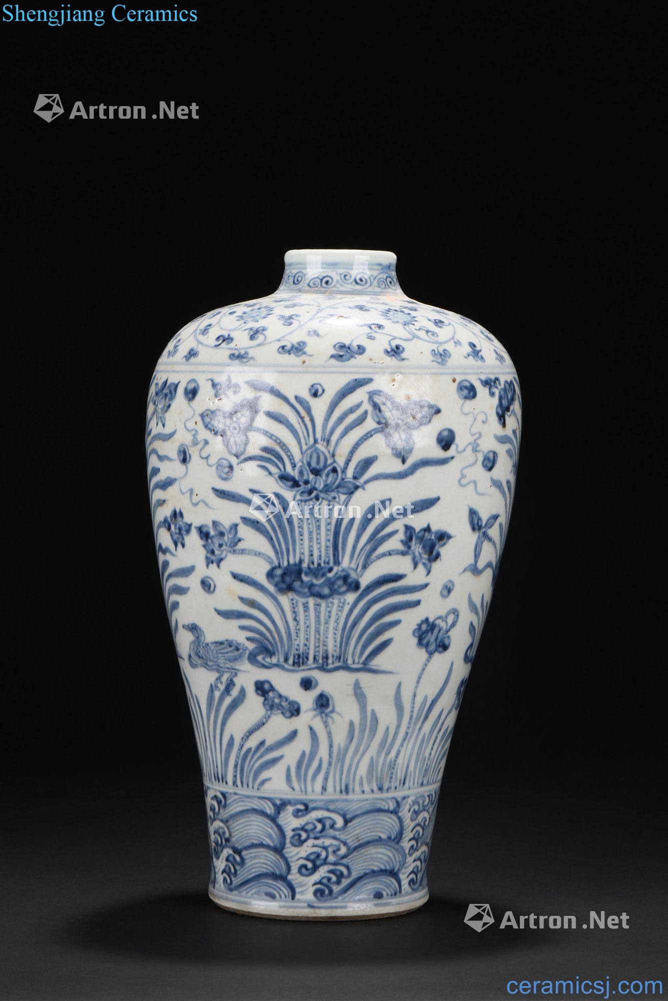 Ming Blue and white narcissus flower grain mei bottle