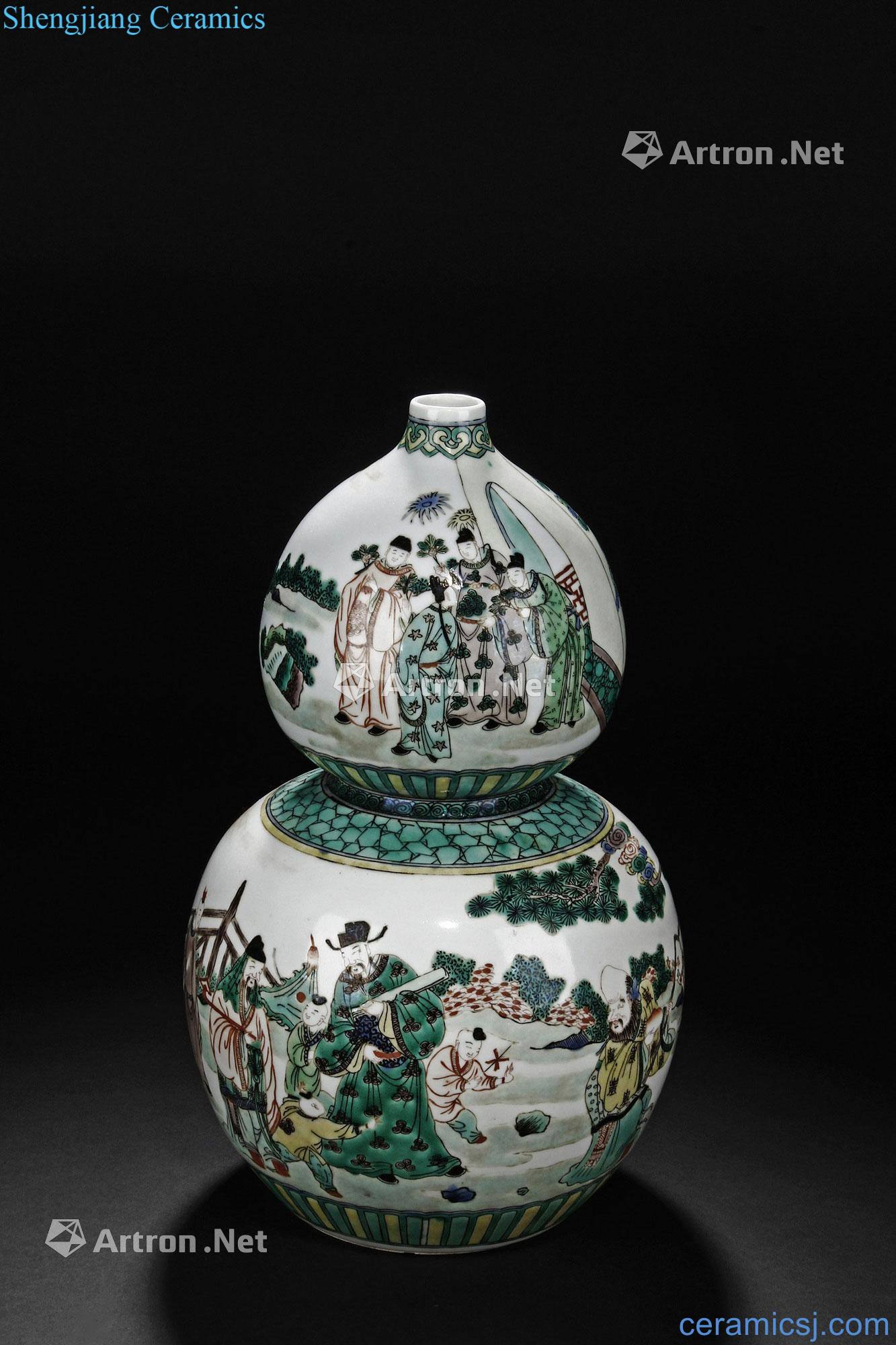 Stories of qing bucket color figure gourd bottle