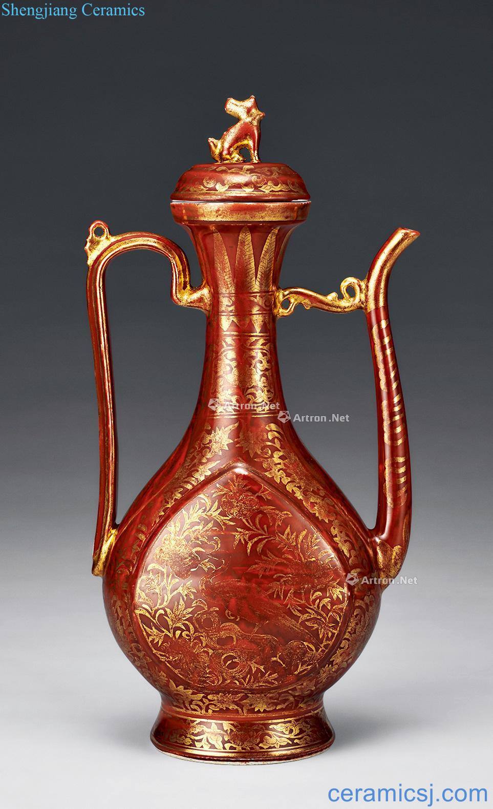 Ming Red glaze colour grain ewer