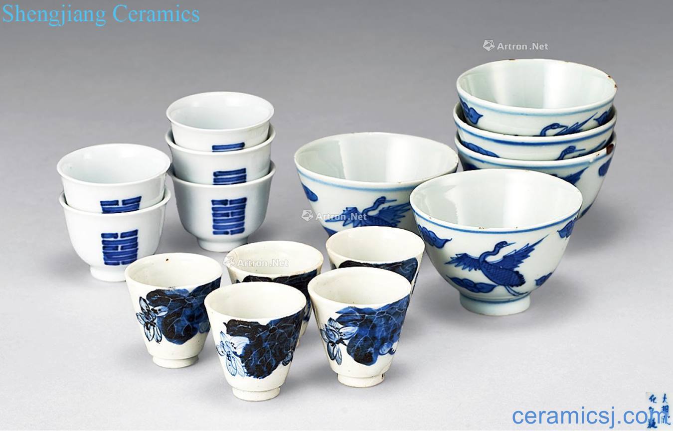 qing Blue and white cranes grain cup (group a)