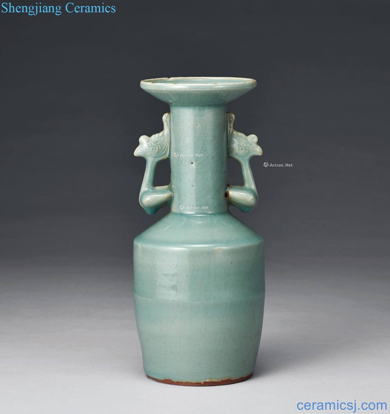 The song dynasty Longquan celadon double phoenix grain ear vase