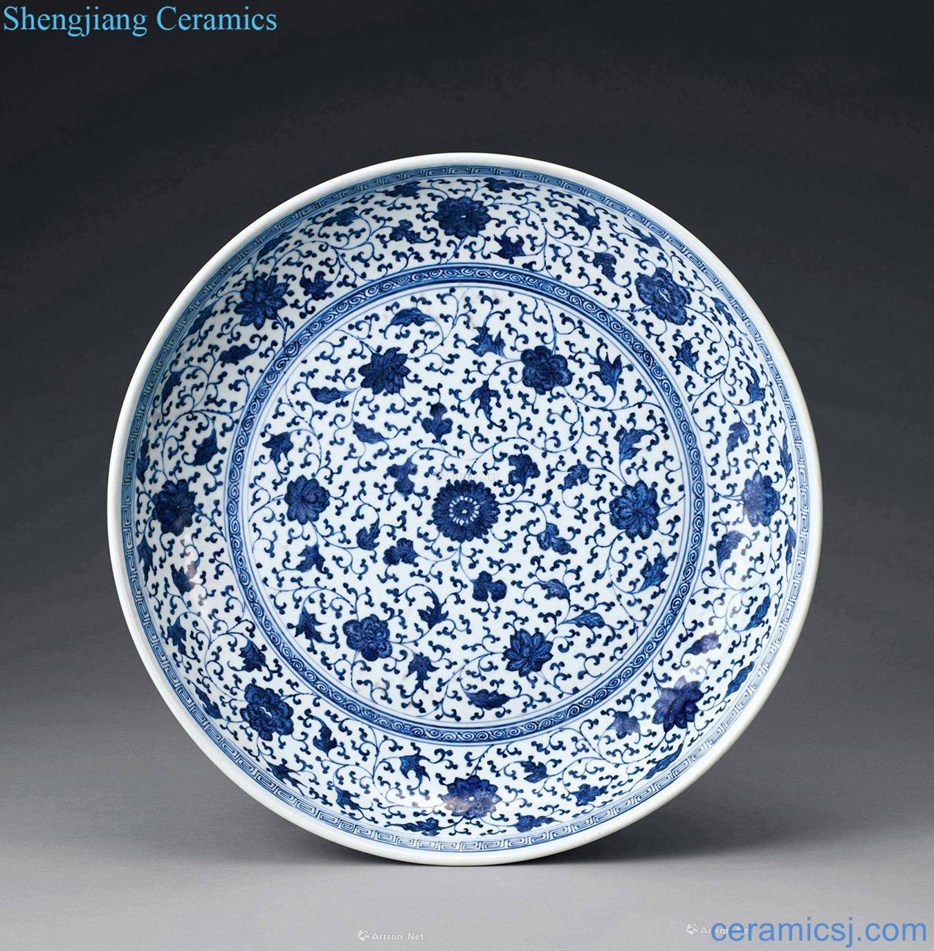 Qing yongzheng Blue and white tie up flower tray