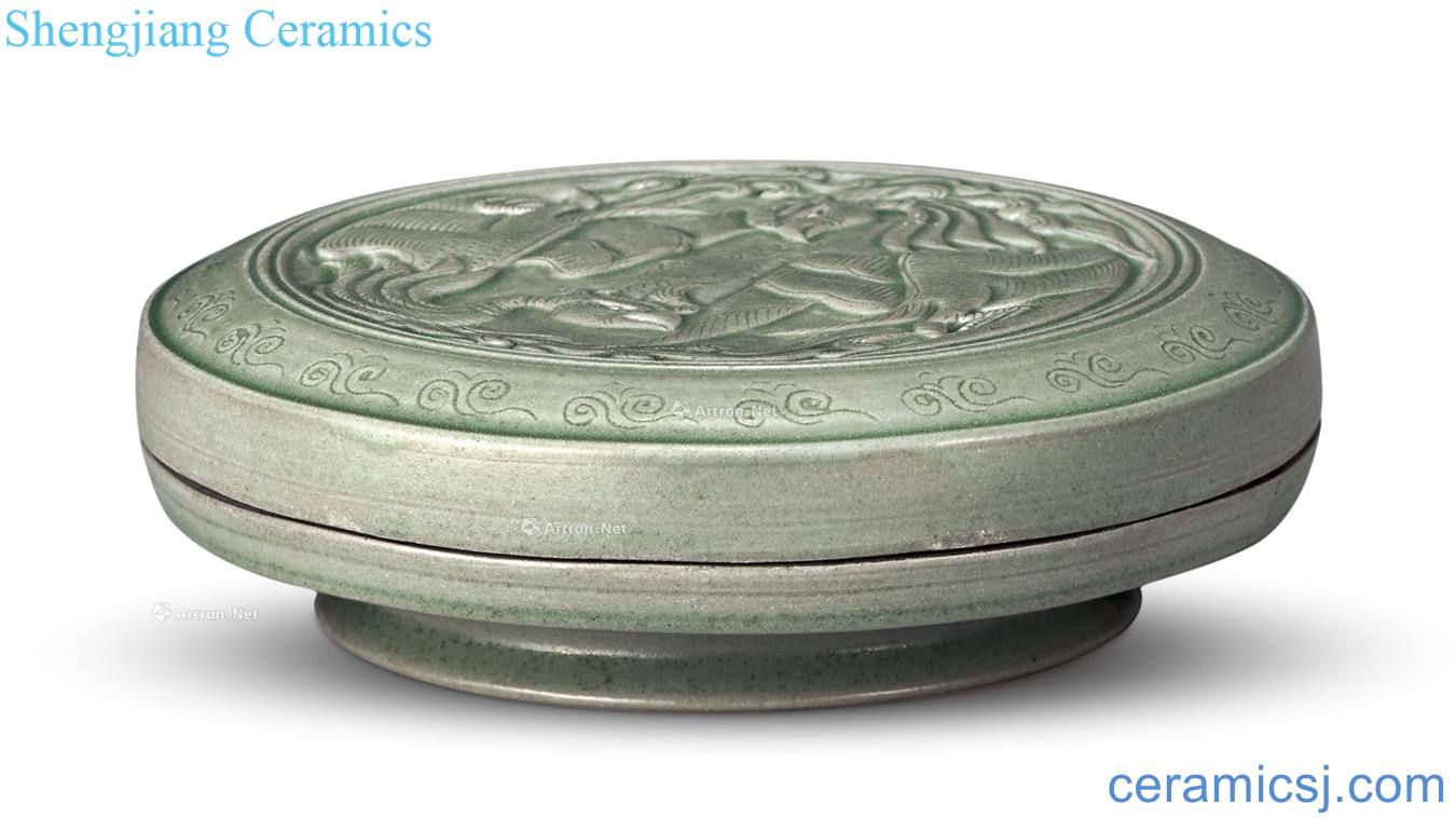 The song of the kiln green glaze double phoenix grain cover box