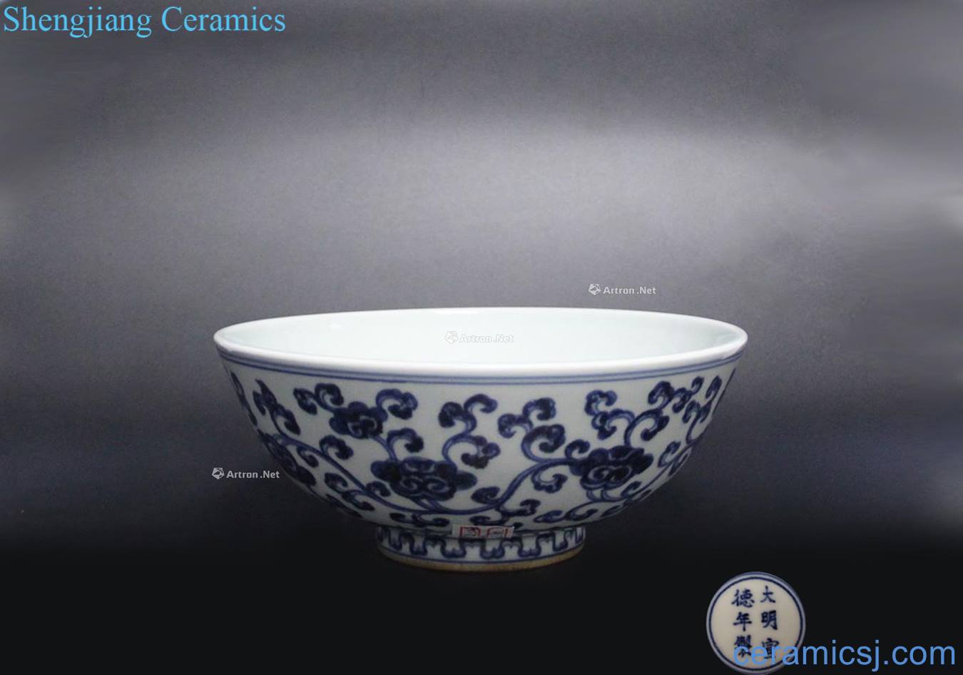 Ming Blue and white flower grain big bowl