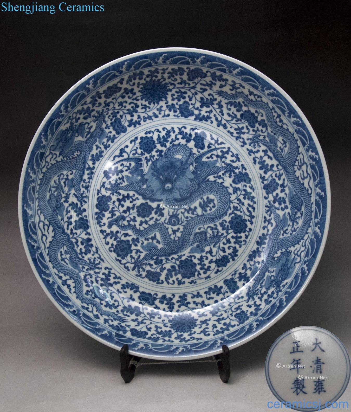 qing Blue and white wing dragon plate
