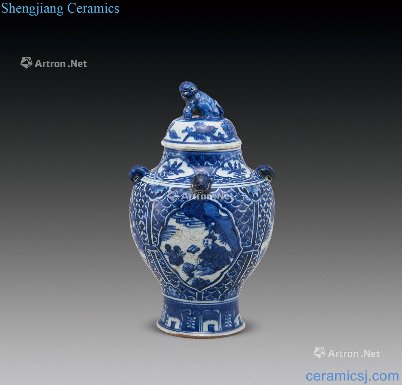 Ming Blue and white window character lion new cans