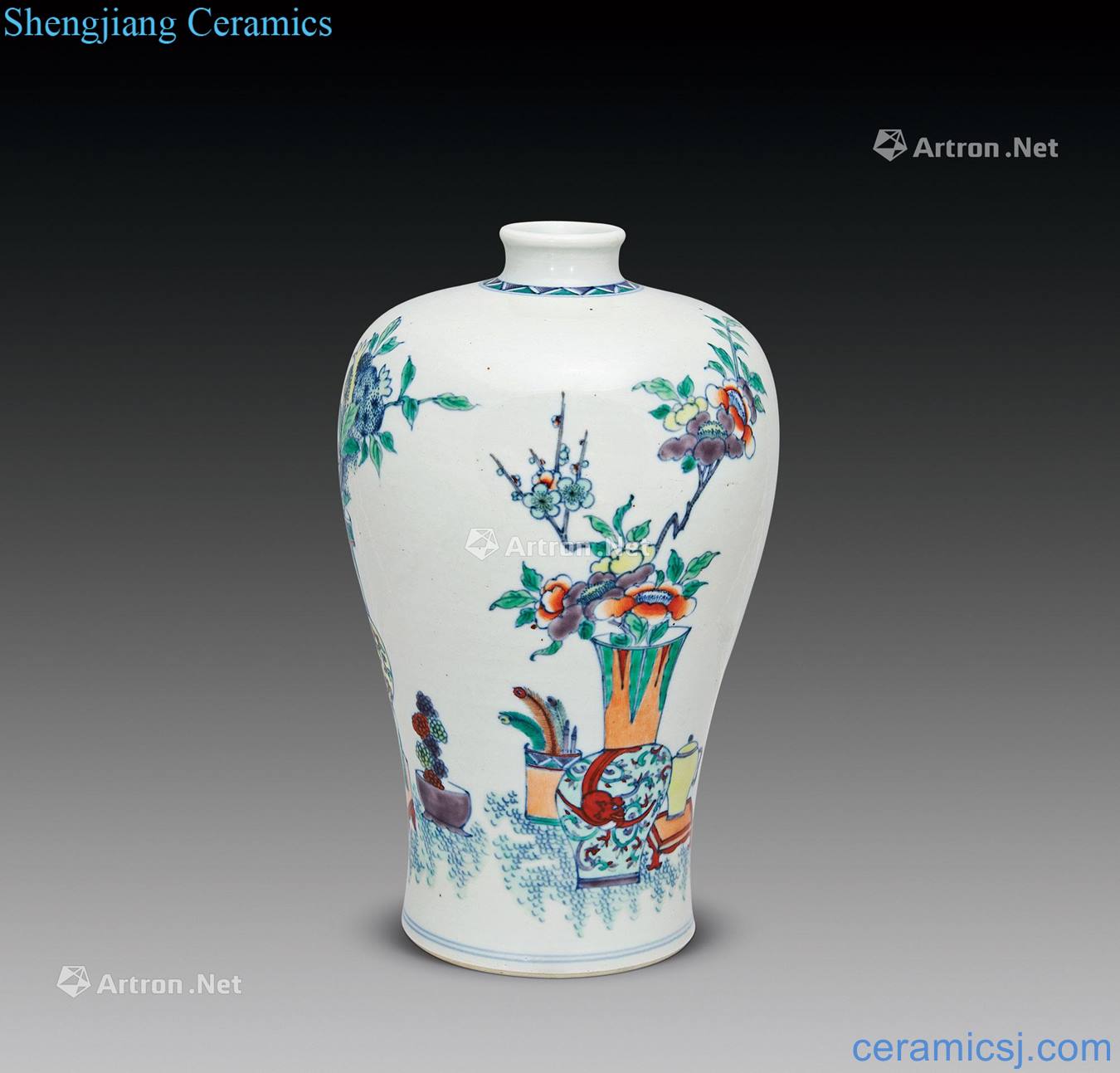 The qing emperor kangxi porcelain dou mei bottle color antique flower arrangement