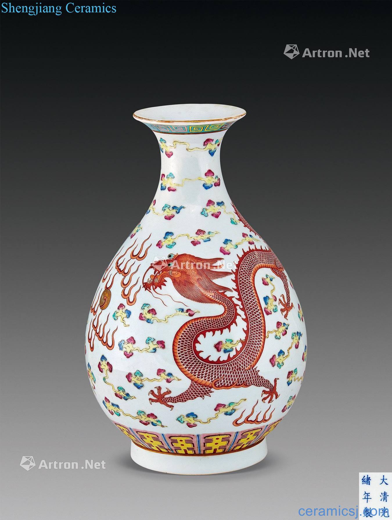 Qing guangxu pastel paint longfeng grain okho spring bottle