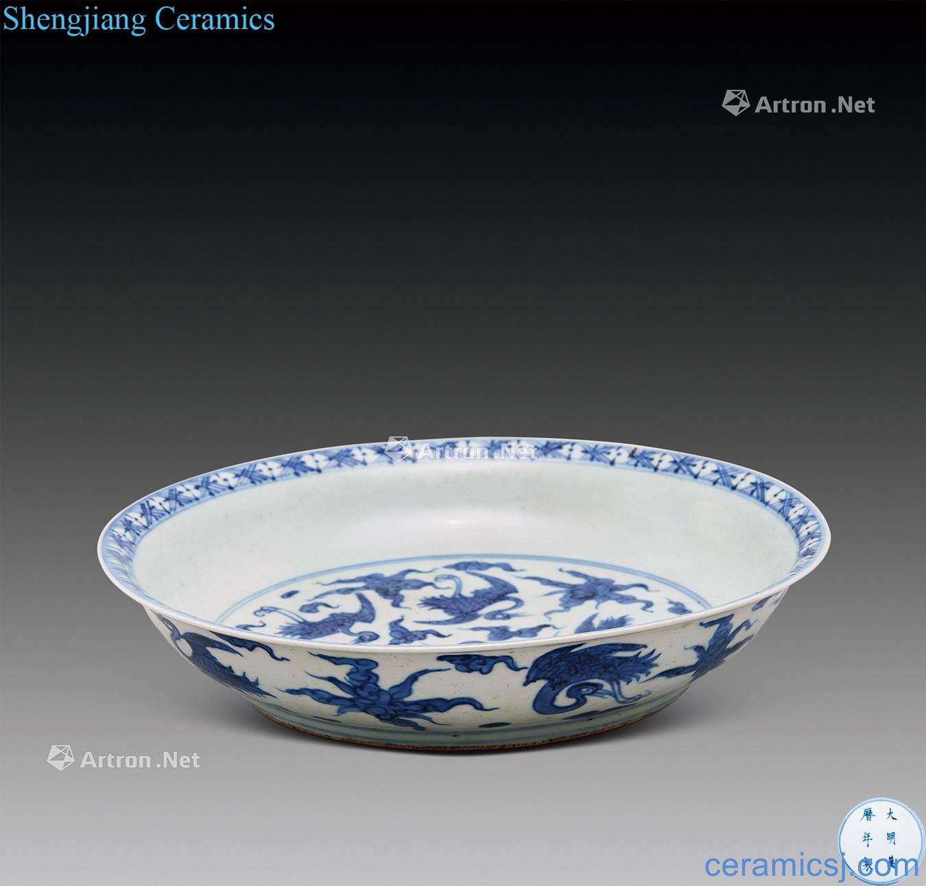 Ming Blue and white flying crane plate