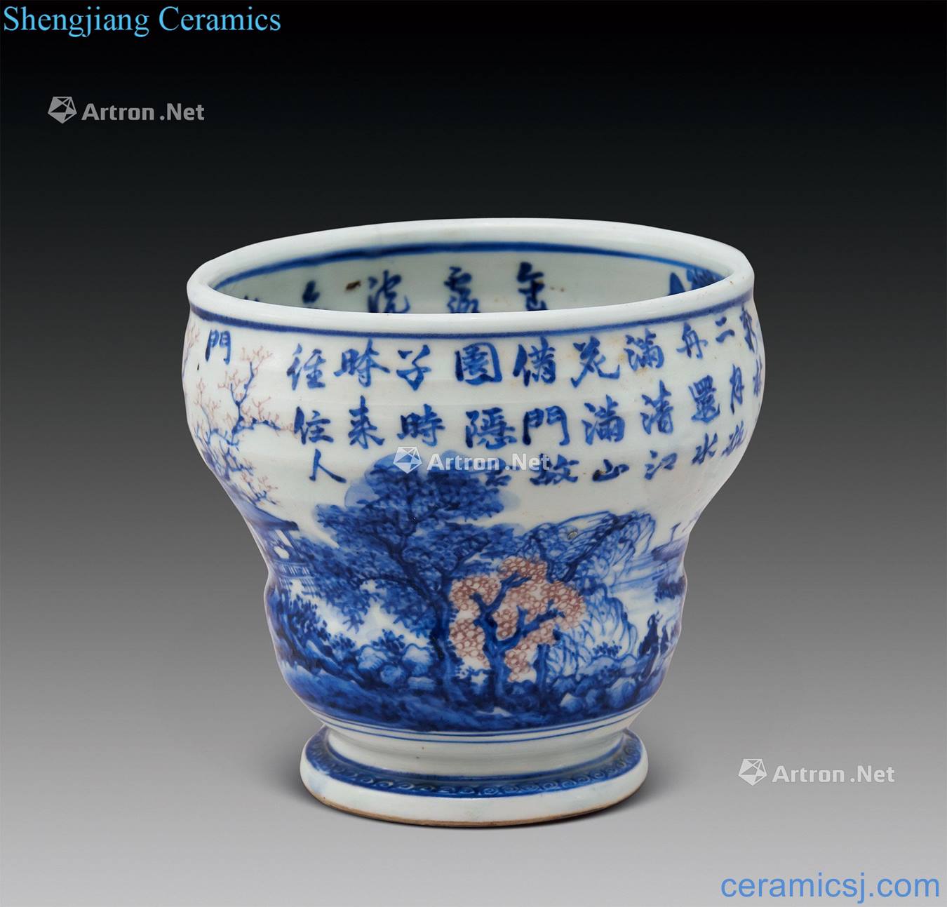 The blue and white with purple qing qianlong count cylinder
