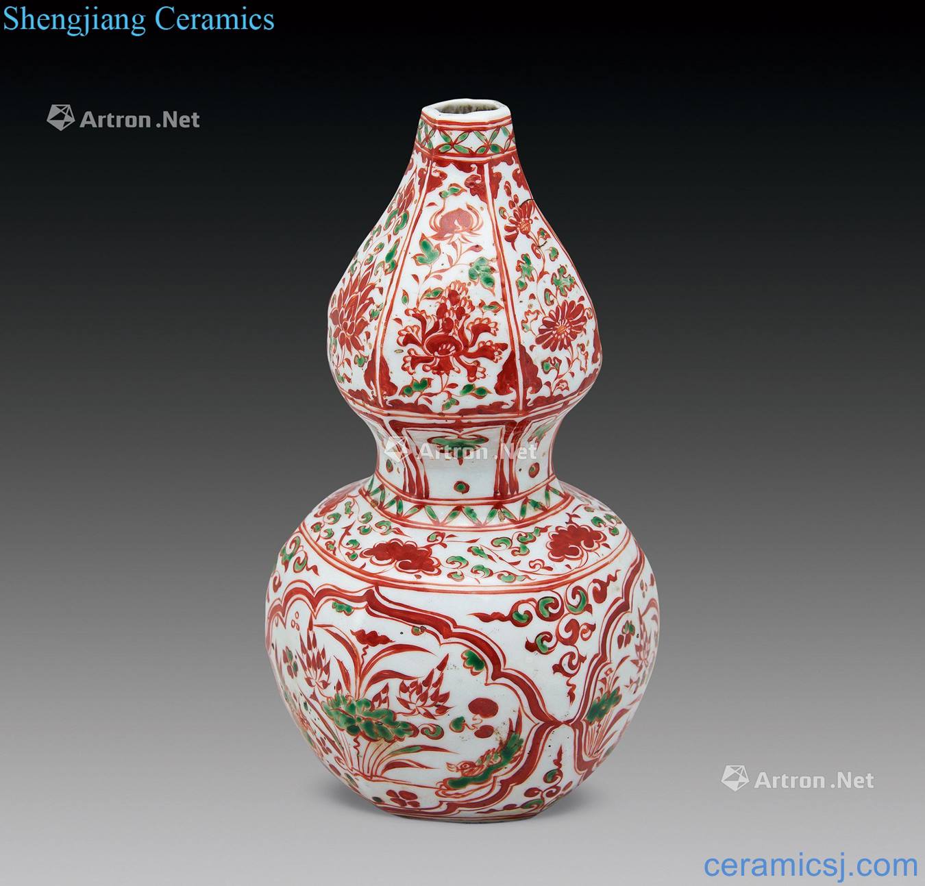 Ming wanli Red, green, the color the six-party gourd bottle