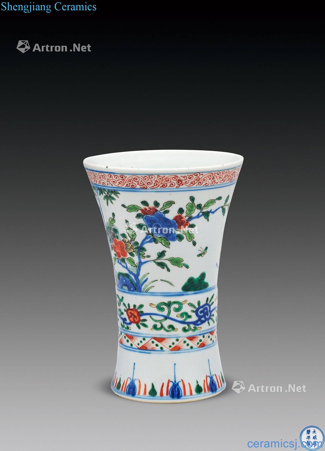 Ming wanli Colorful fold branch grain flower vase with flowers