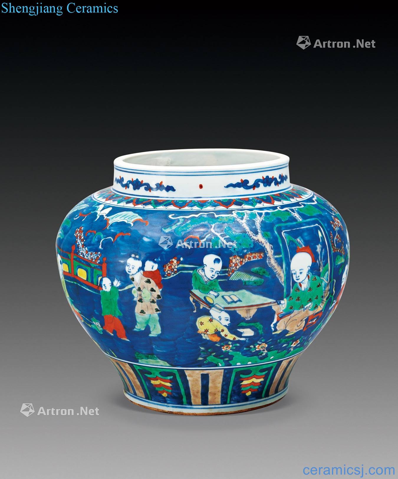 Ming jiajing Colorful porcelain pinch of figure baby play big pot