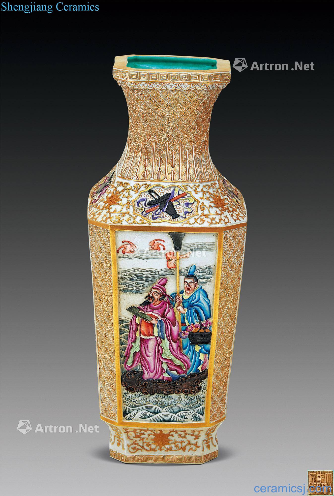 Qing qianlong multicoloured medallion the eight immortals carved porcelain vase