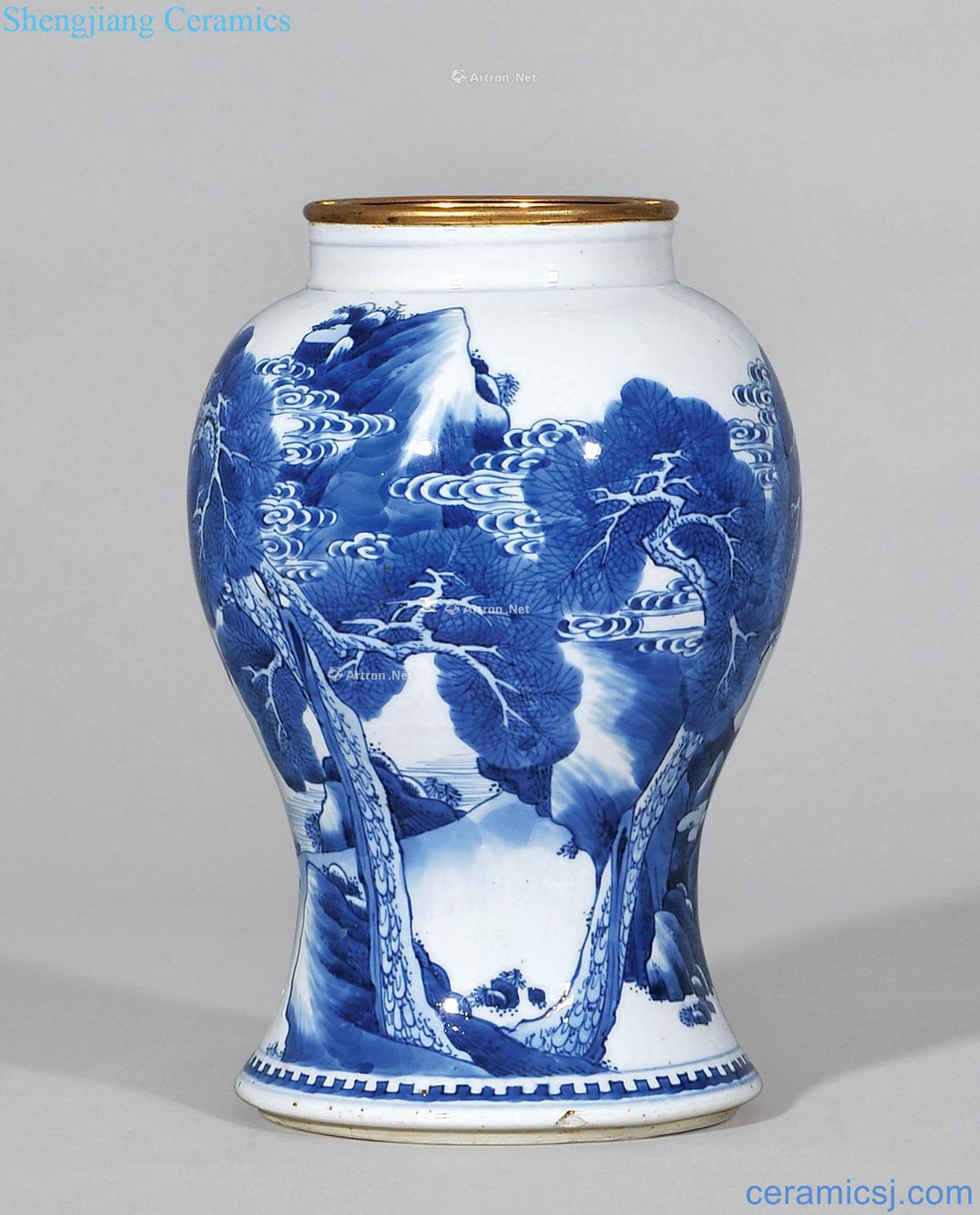 The qing emperor kangxi Blue and white crane deer with spring PND tail-on statue