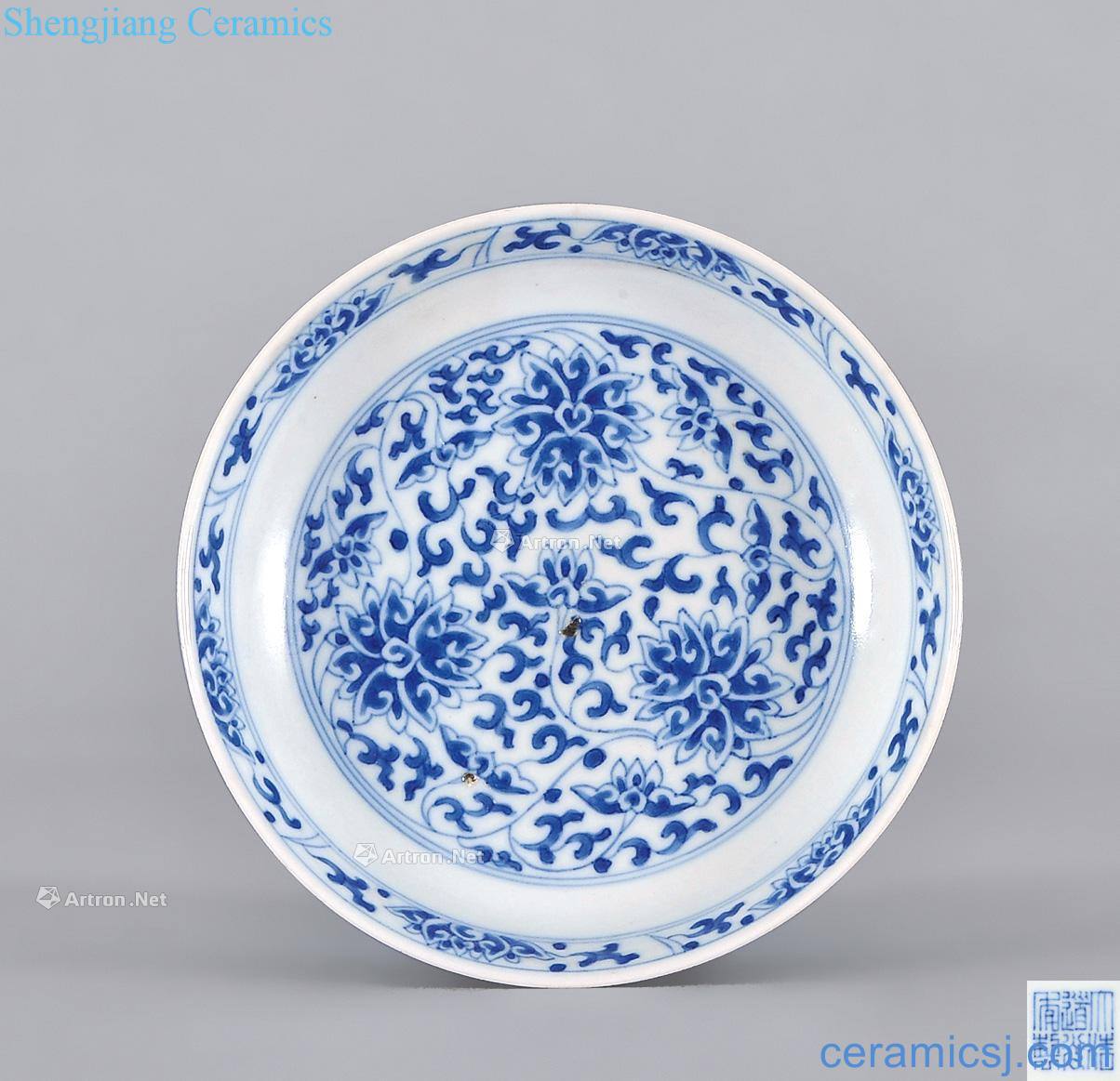 Qing guangxu Blue and white lotus flower tray