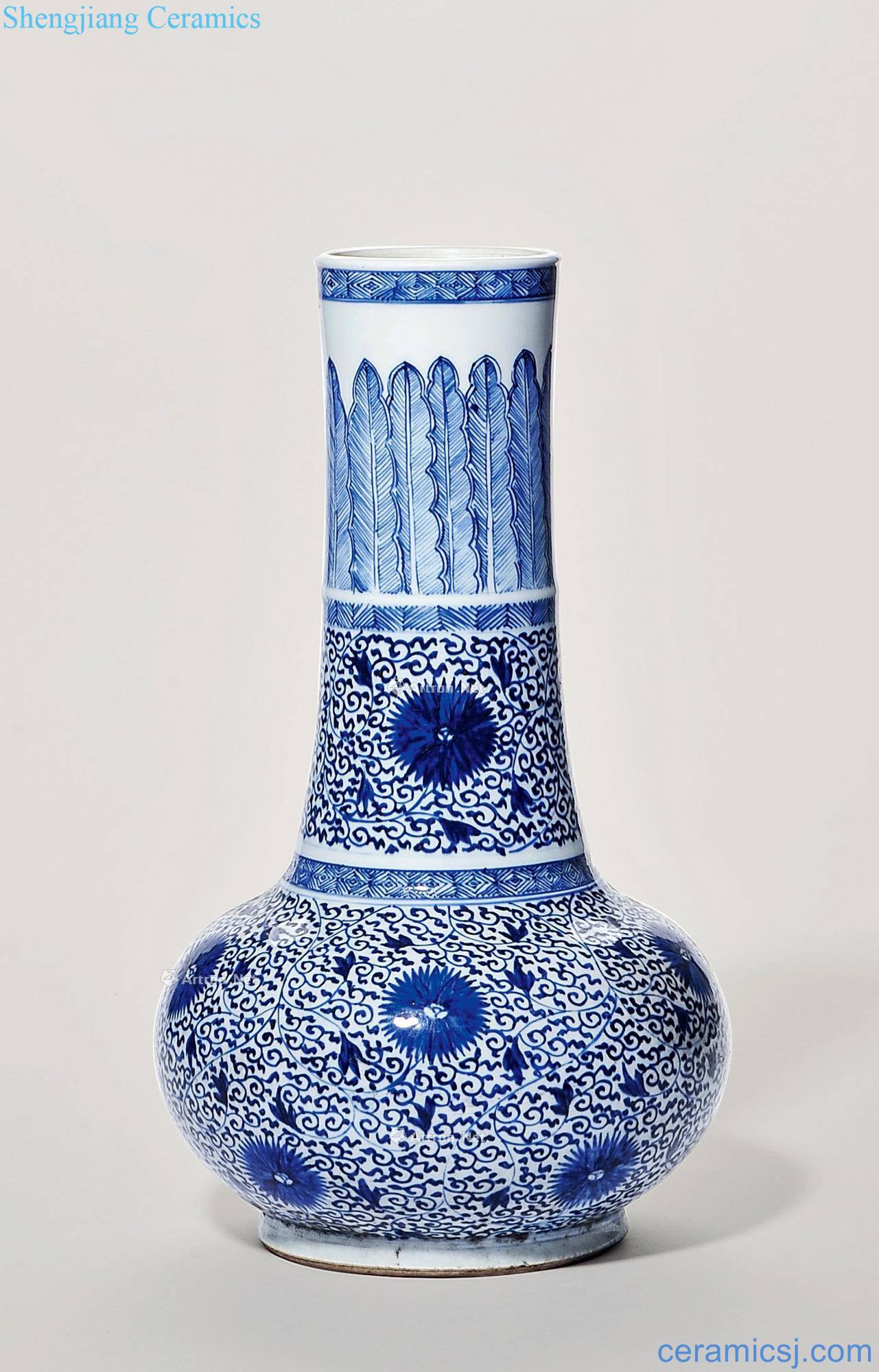 qing Blue and white lotus flower grain water bottles