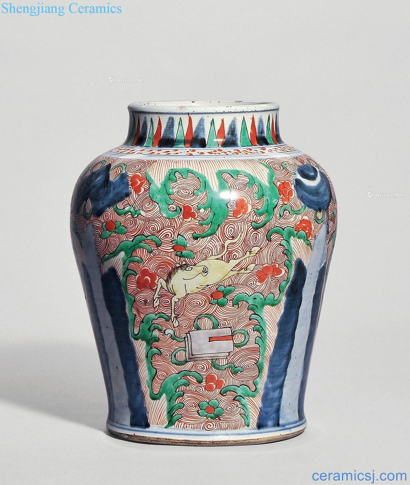 Qing dynasty Colorful hippocampal grain tank