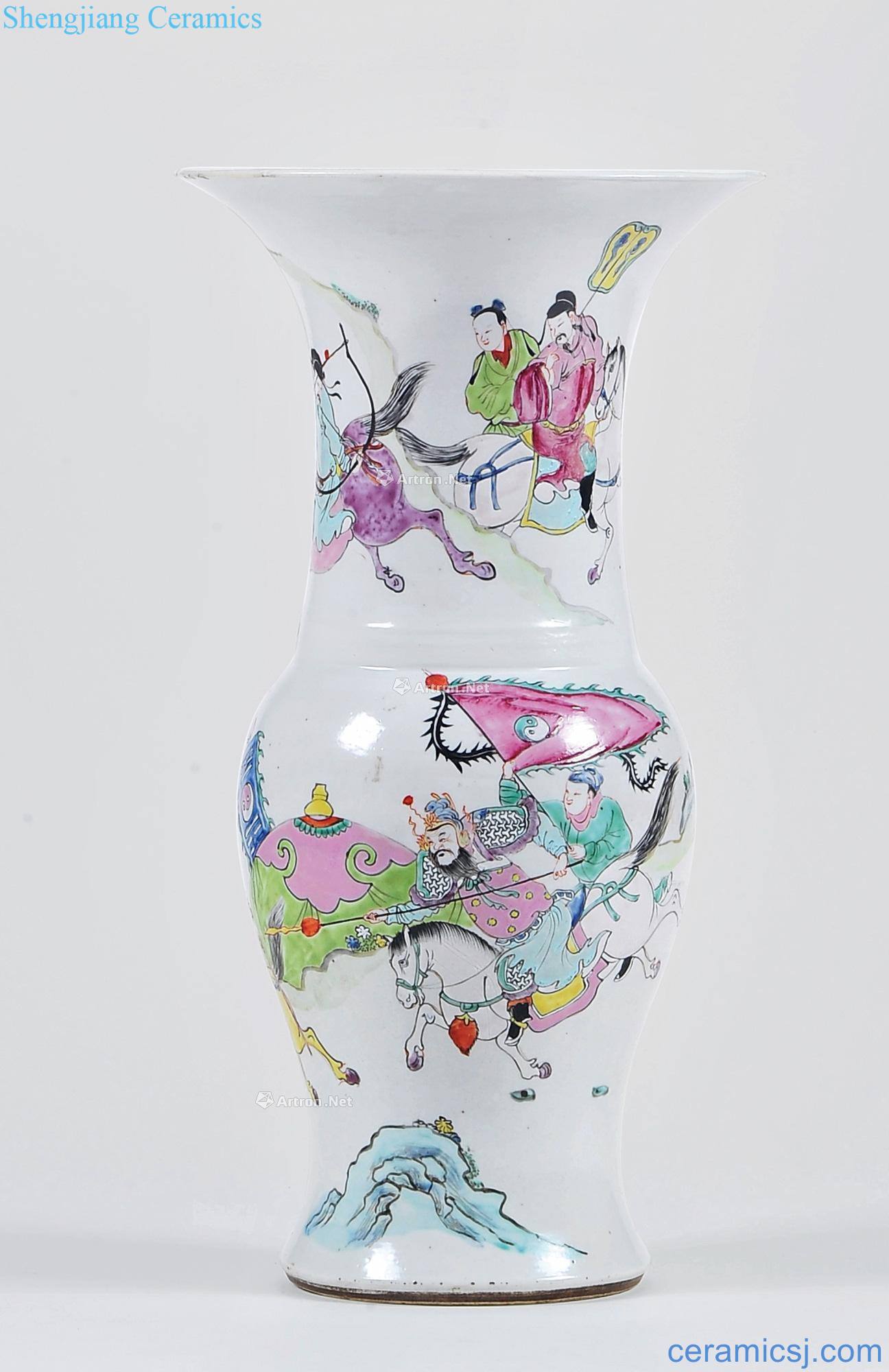 Qing yongzheng famille rose flower vase with knife horse characters