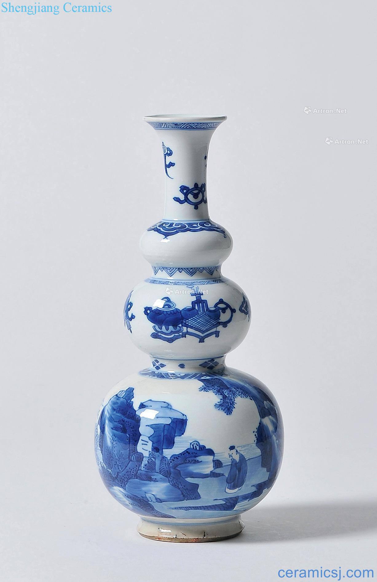 The qing emperor kangxi Blue and white landscape gourd bottle