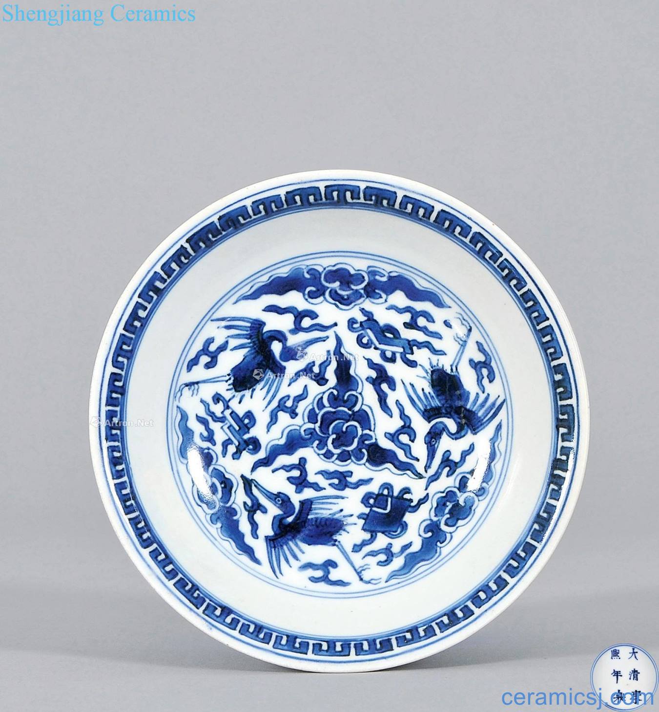 The qing emperor kangxi Blue and white crane grain hat to bowl