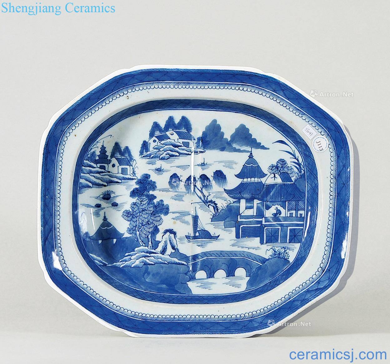 Qing qianlong Blue and white LiuTing tray