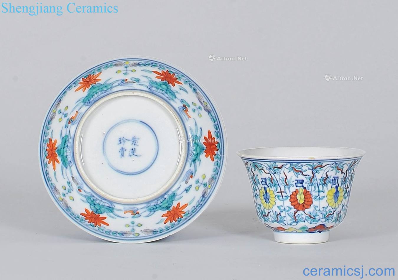 Qing bucket colors branch flowers grain cups and saucers (group a)