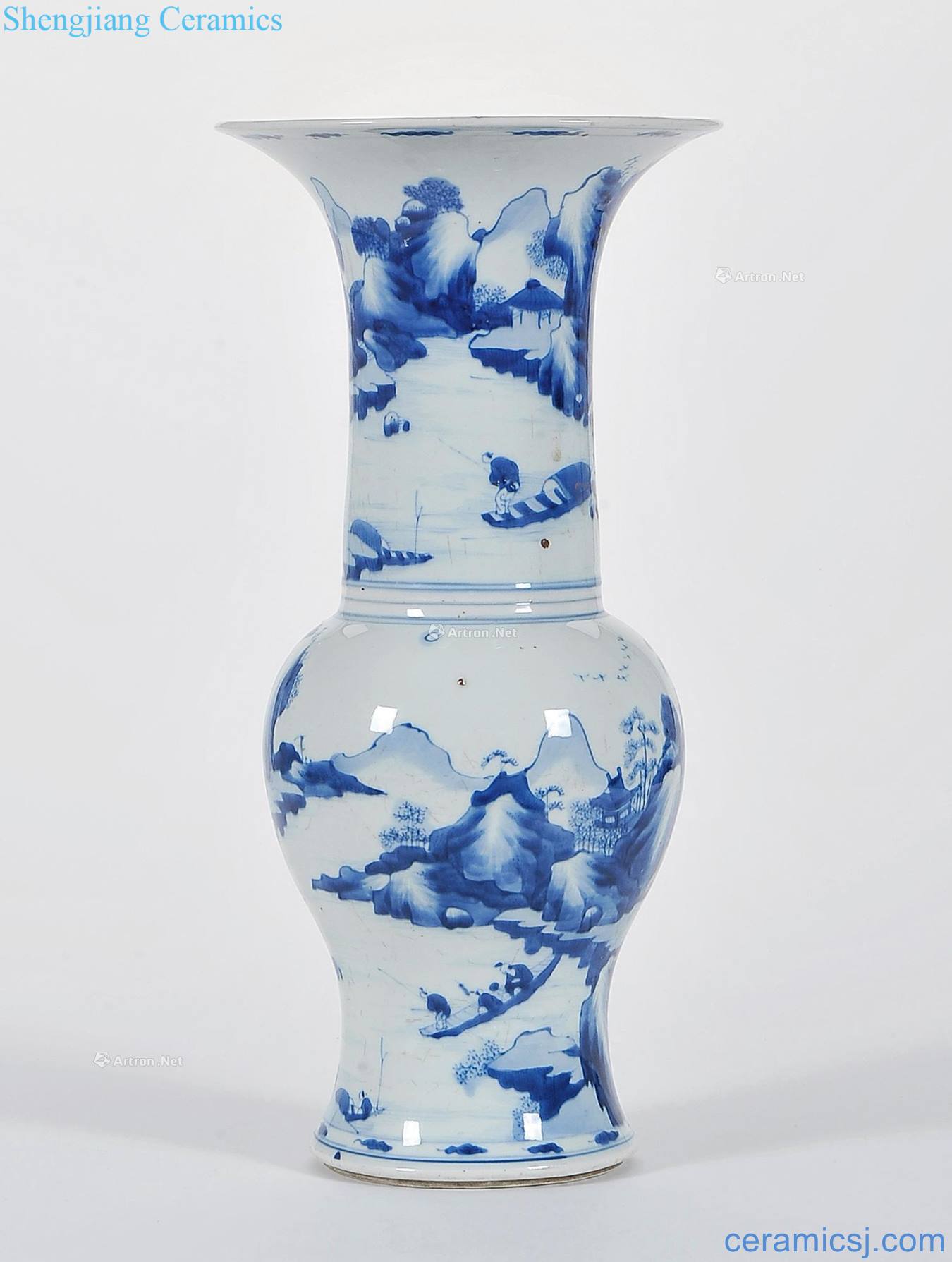 The qing emperor kangxi Blue and white flower vase with landscape characters