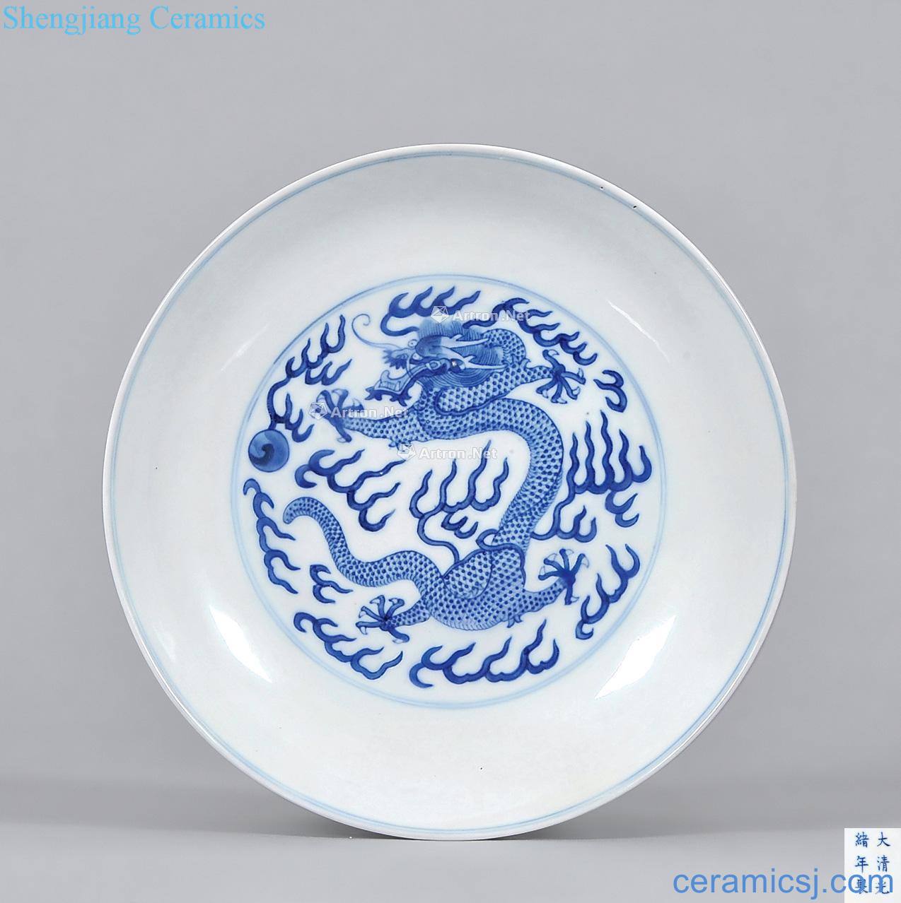 Qing guangxu Blue and white dragon disc