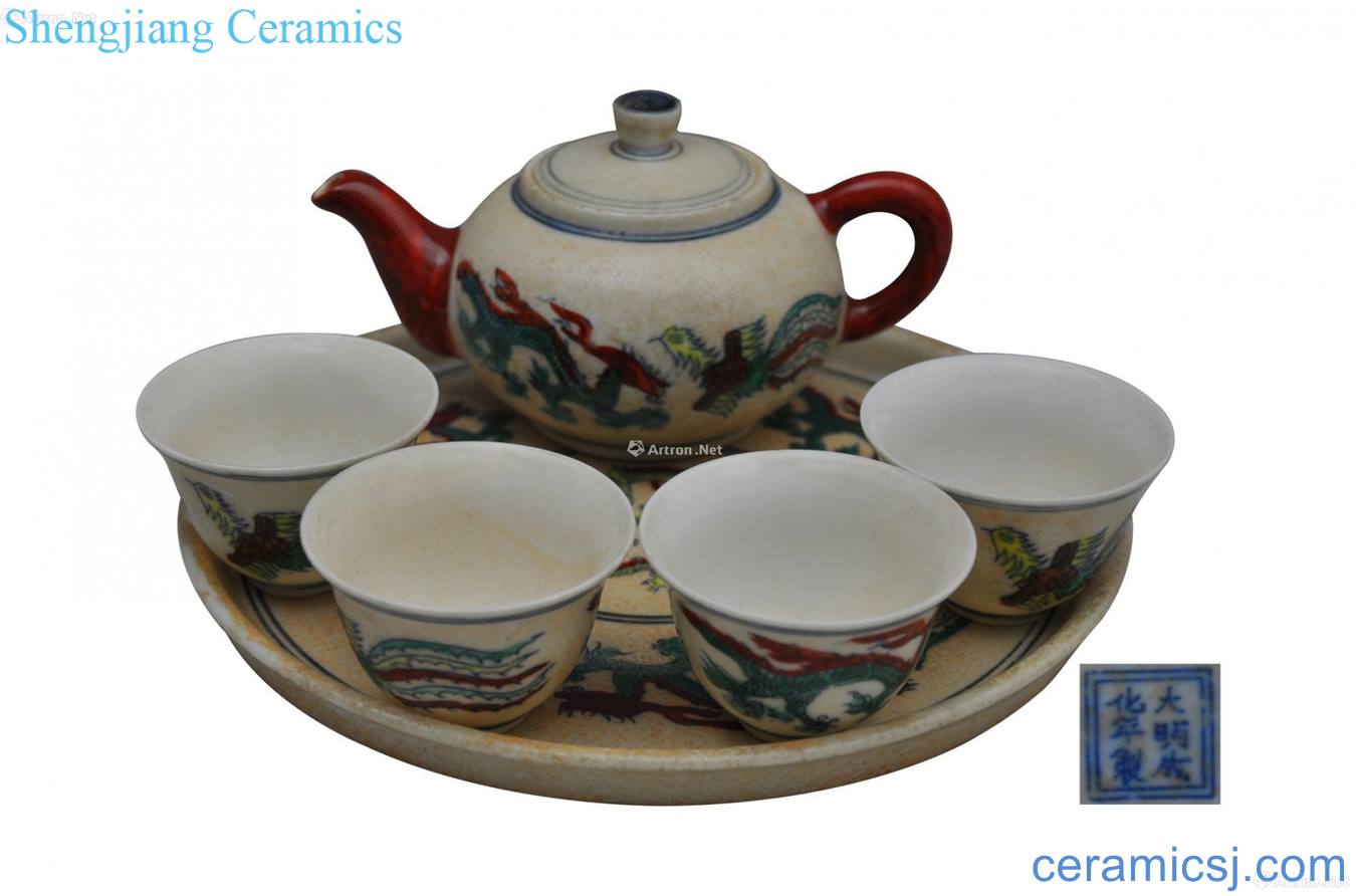 Bucket color longfeng tea set