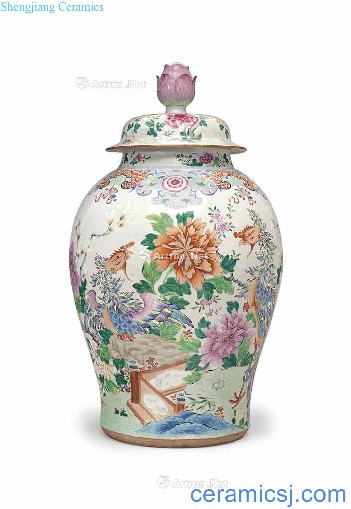 In the 18th century middle of A VERY LARGE FAMILLE ROSE BALUSTER JAR AND COVER