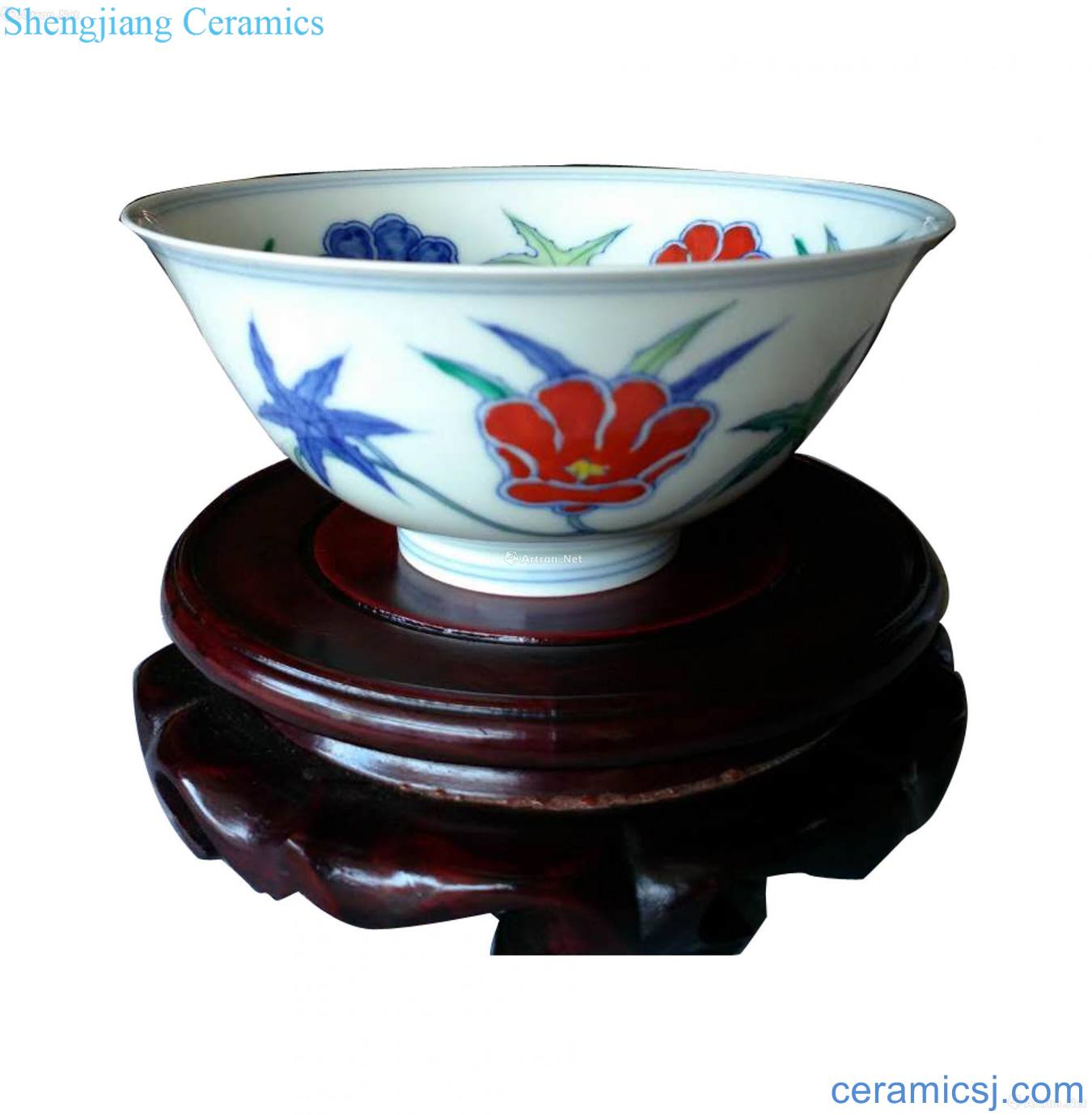 Dou colors branch flowers green-splashed bowls