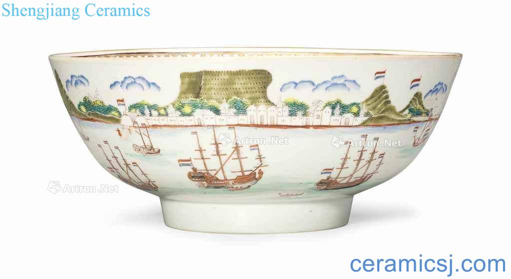 About 1740 years A RARE FAMILLE ROSE PUNCHBOWL "TABLE MOUNTAIN"
